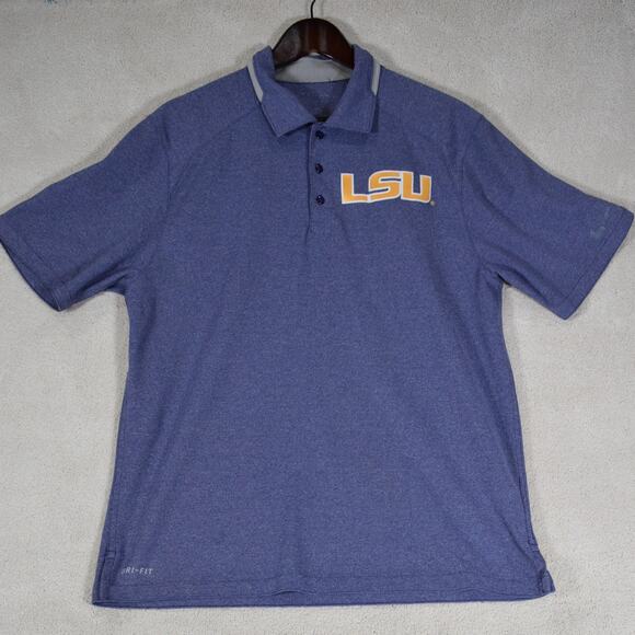 LSU Nike Dri-Fit Polo Shirt Men's L Purple Short Sleeve Gold Lettering Gameday - Picture 1 of 8
